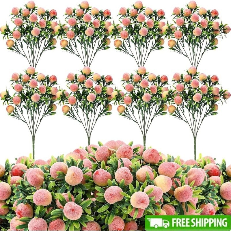 Artificial Peach Branches Set 10pcs Lifelike Fruit Decor Home Wedding Party New