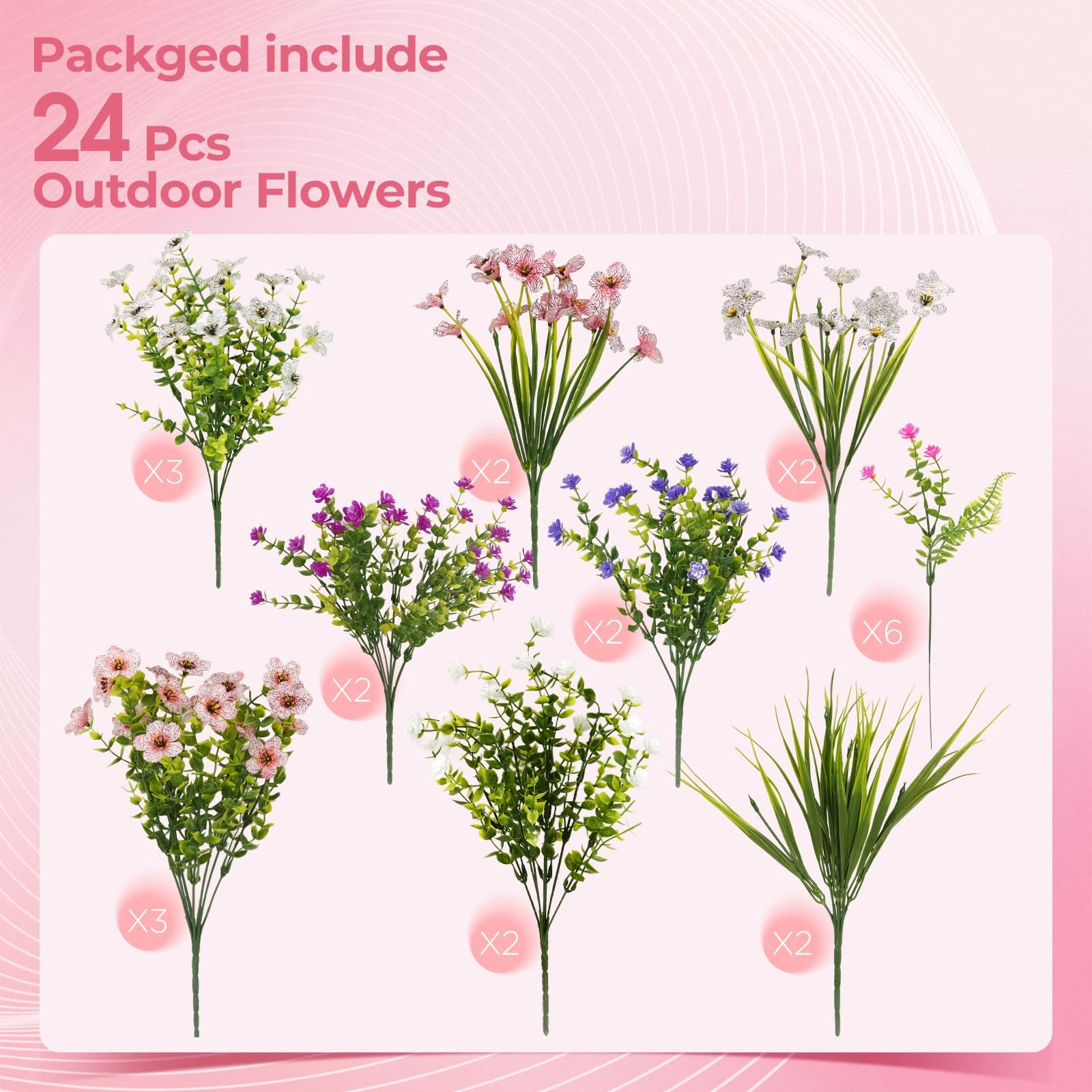 Fake Flowers for Outdoor UV Resistant 24 pcs Pink Artificial Flowers Outdoors…
