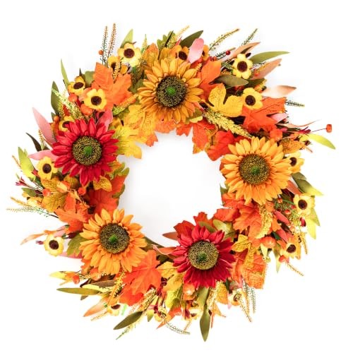 Artificial Sunflower Autumn Front Door Wreath 24″
