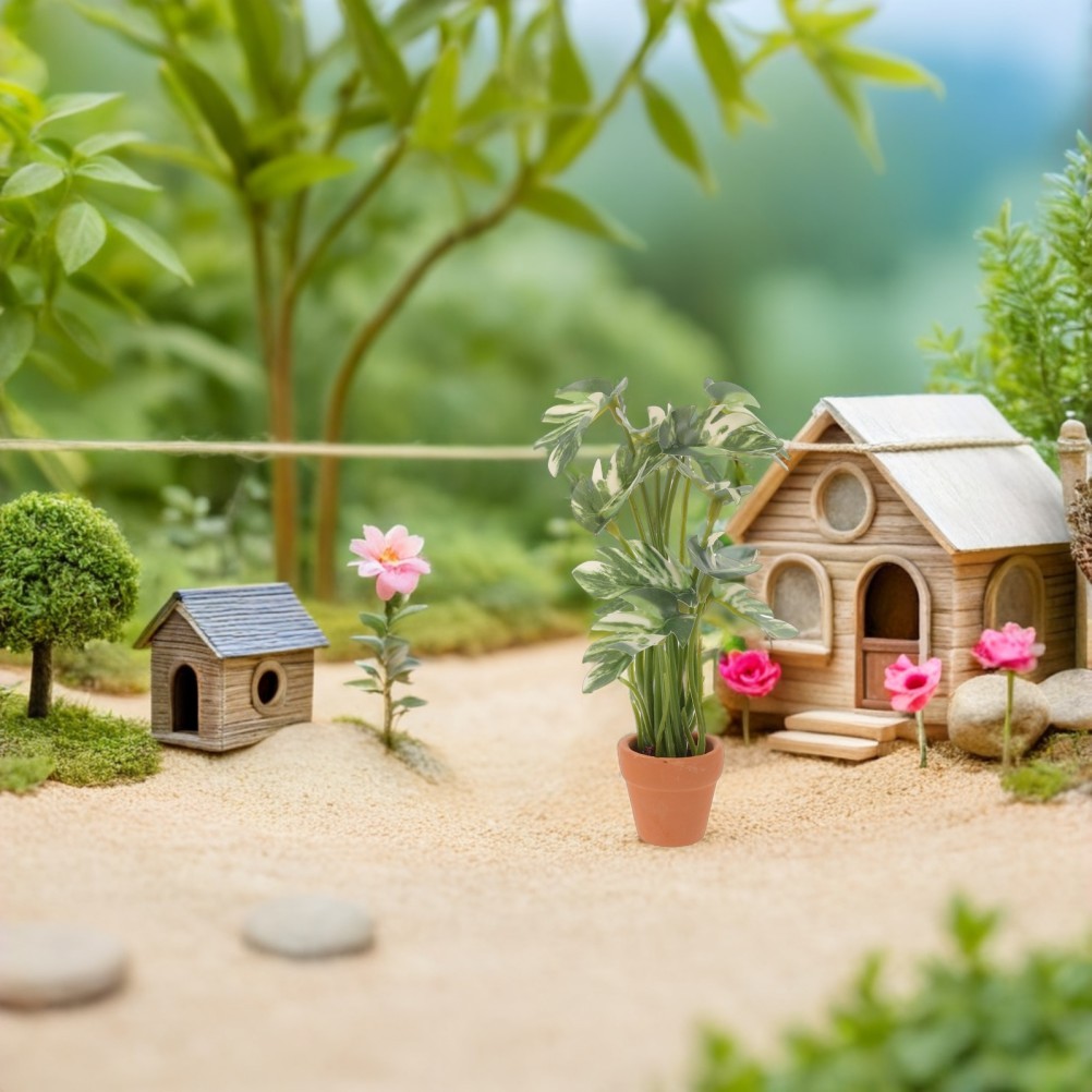 2 Pcs Artificial Simulation Green Plants Dollhouse Miniature Potted