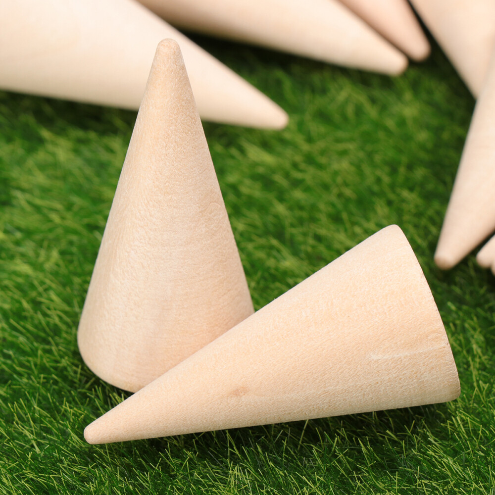 10PC DIY Cones Unpainted Wooden Geometry Ornamnet Adornment Making Accessories