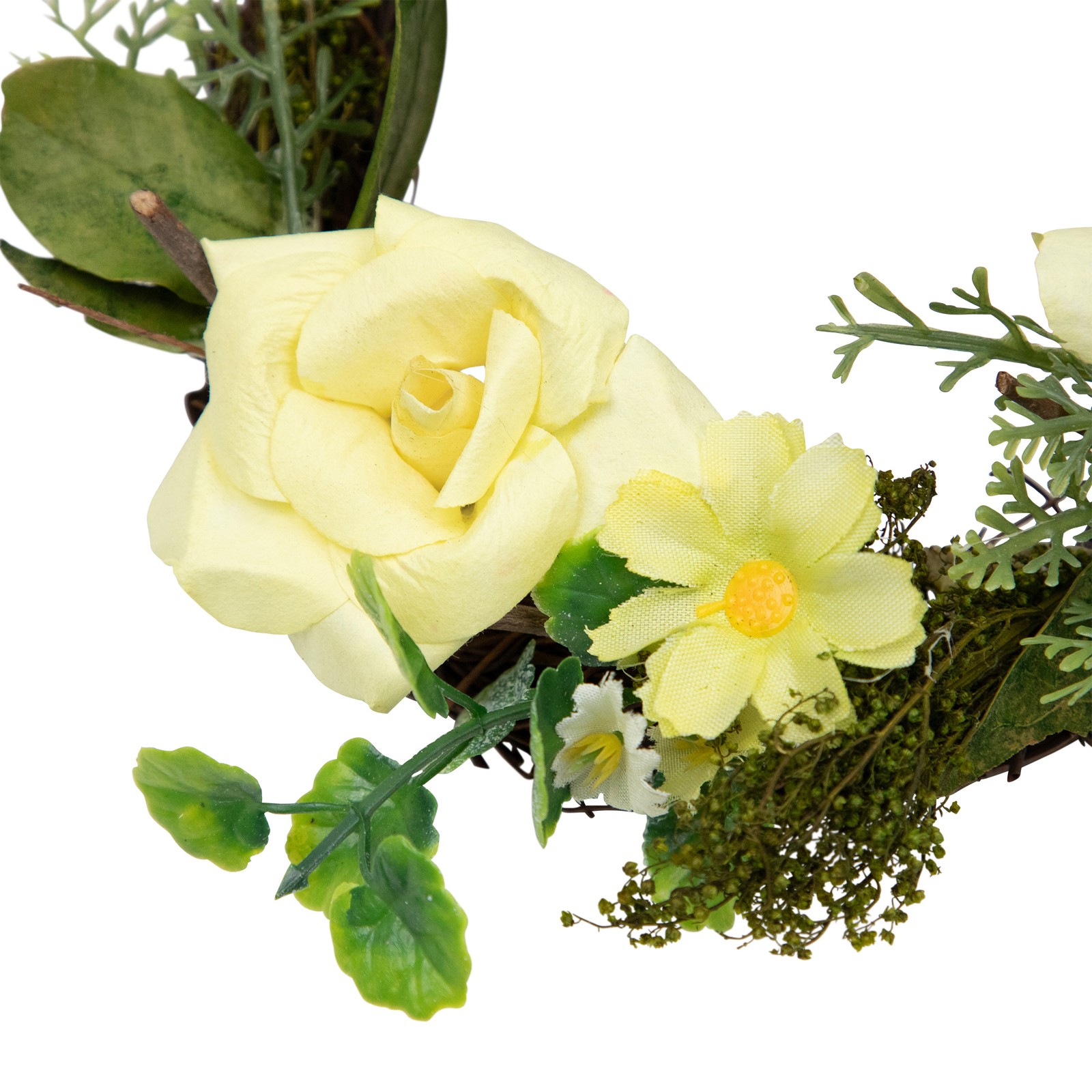 Mini Rose and Foliage Artificial Spring Wreath – 7″ – Yellow