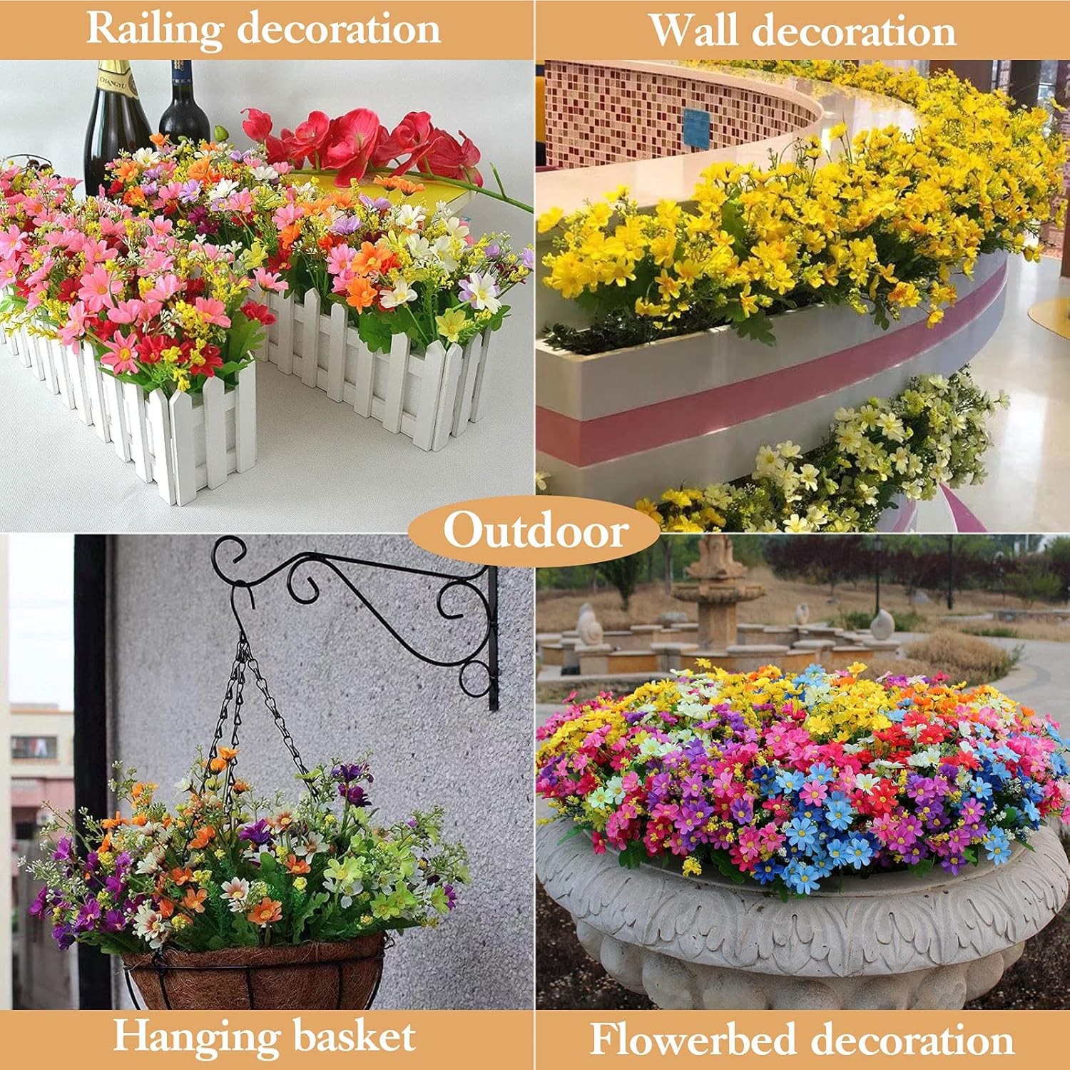 6PCS UV-Resistant Artificial Flowers Faux Silk Bouquet for Indoor & Outdoor Deco