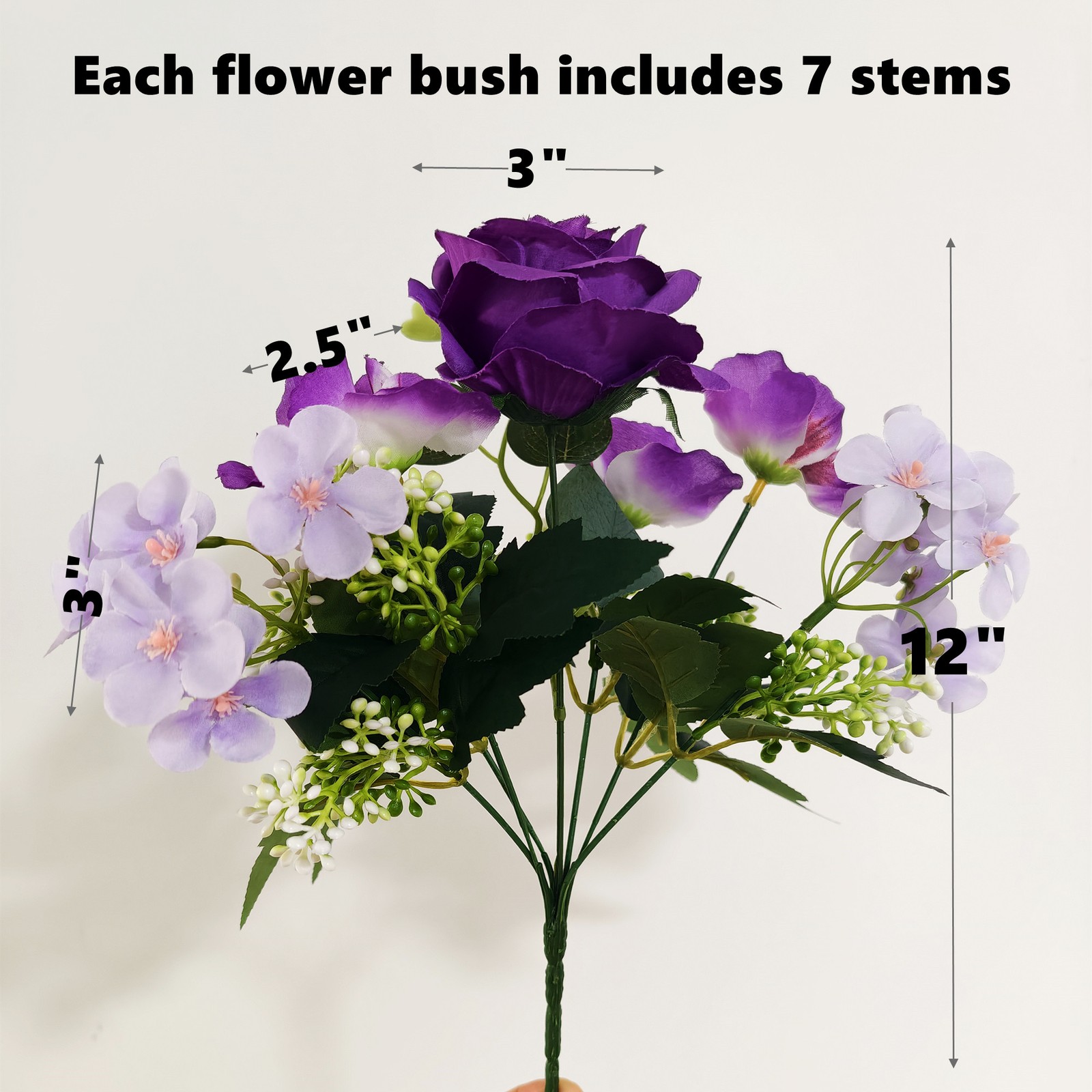 12″ Artificial Purple Flower Bush Rose Pansy Mixed for Home Wedding Decor
