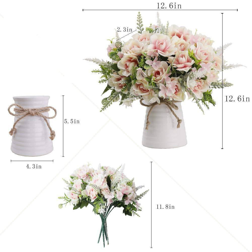 11.4 In. H Pink Artificial Fake Flowers with Vase, Decor Fake Hydrangea Silk Peo