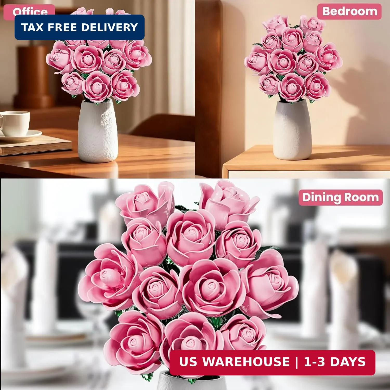 Pink Rose Bouquet Building Set for Girls & Boys – 12 Pack Botanical Collection G