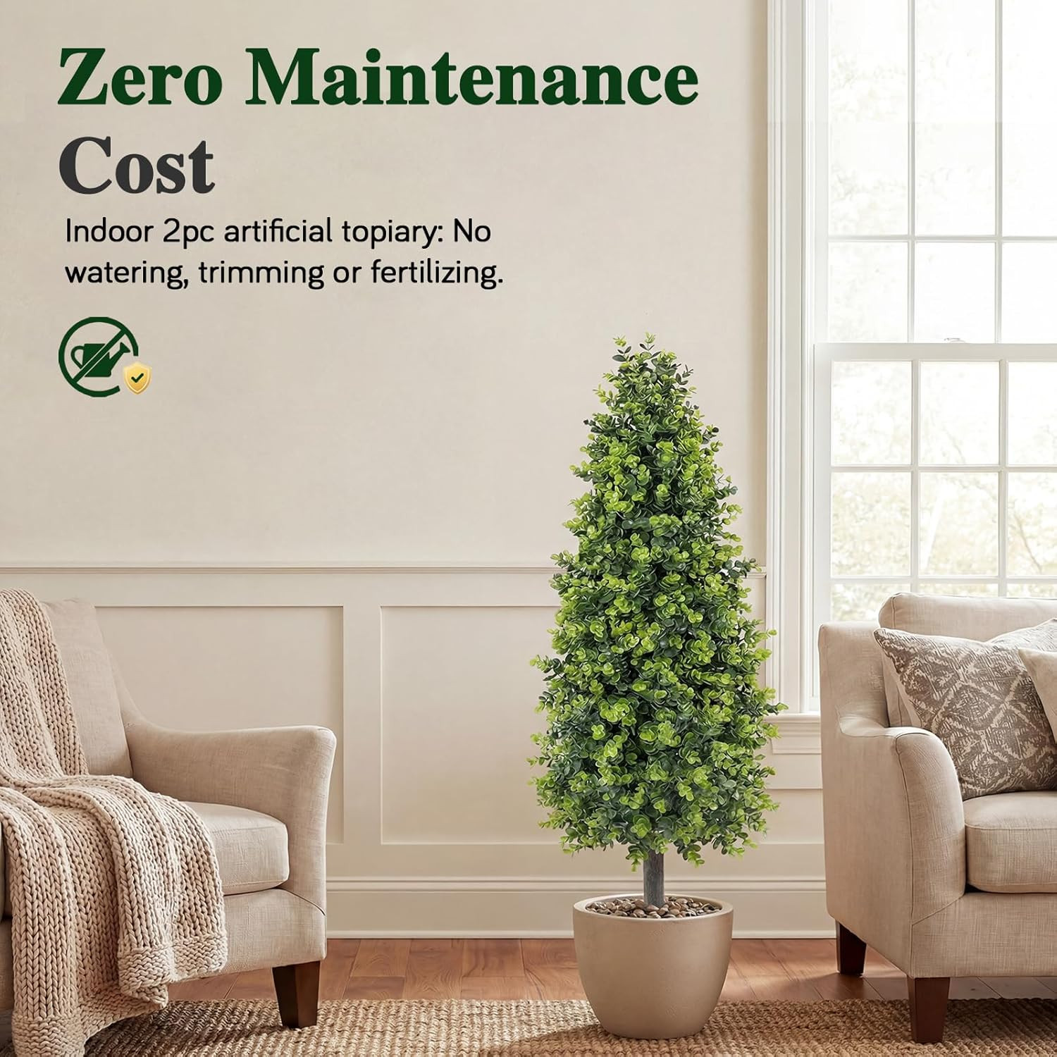 Set of 2 – 3Ft Realistic Artificial Topiary Trees for Indoor/Outdoor Decor