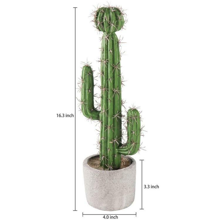 16-inch Artificial Saguaro Southwest Desert Cactus w/ Gray Cement Planter Pot