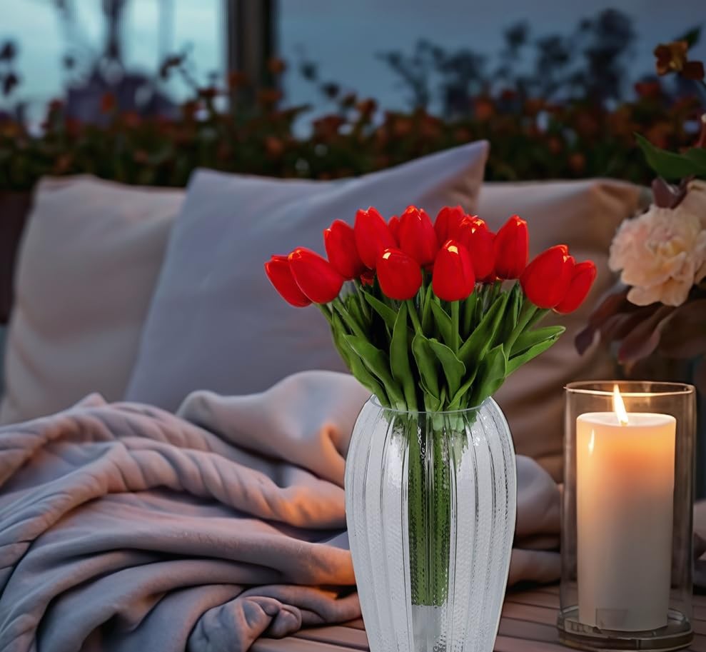 Lighted 20pcs LED Lighted Fake Flowers Artificial Tulips Real Touch Tulip Bou…