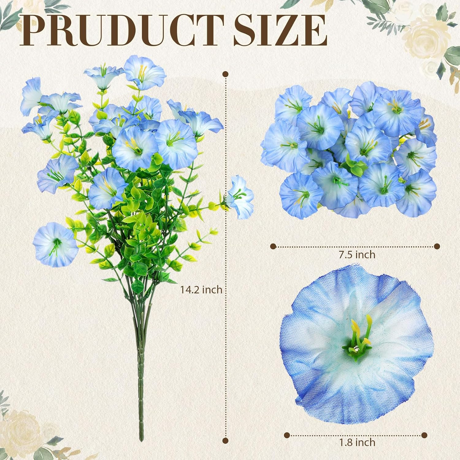 20 Bundles UV Resistant Faux Morning Glory & Eucalyptus for Outdoor Decor