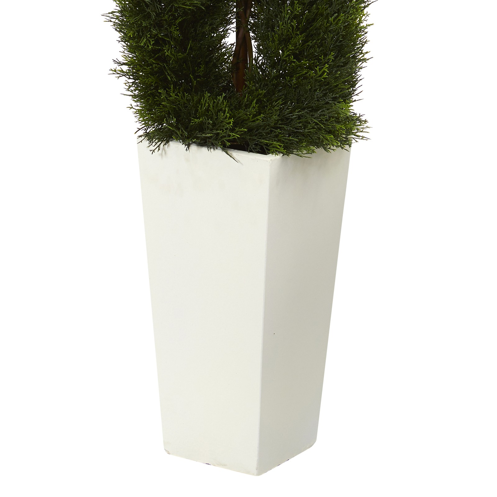 Nearly Natural 5.5ft Spiral Pond UV Resista Cypress Tree in White Tower Planter