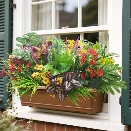 Grunyia 20PCS Fake Flowers UV Resistant Artificial Plants & Faux Shrubs –