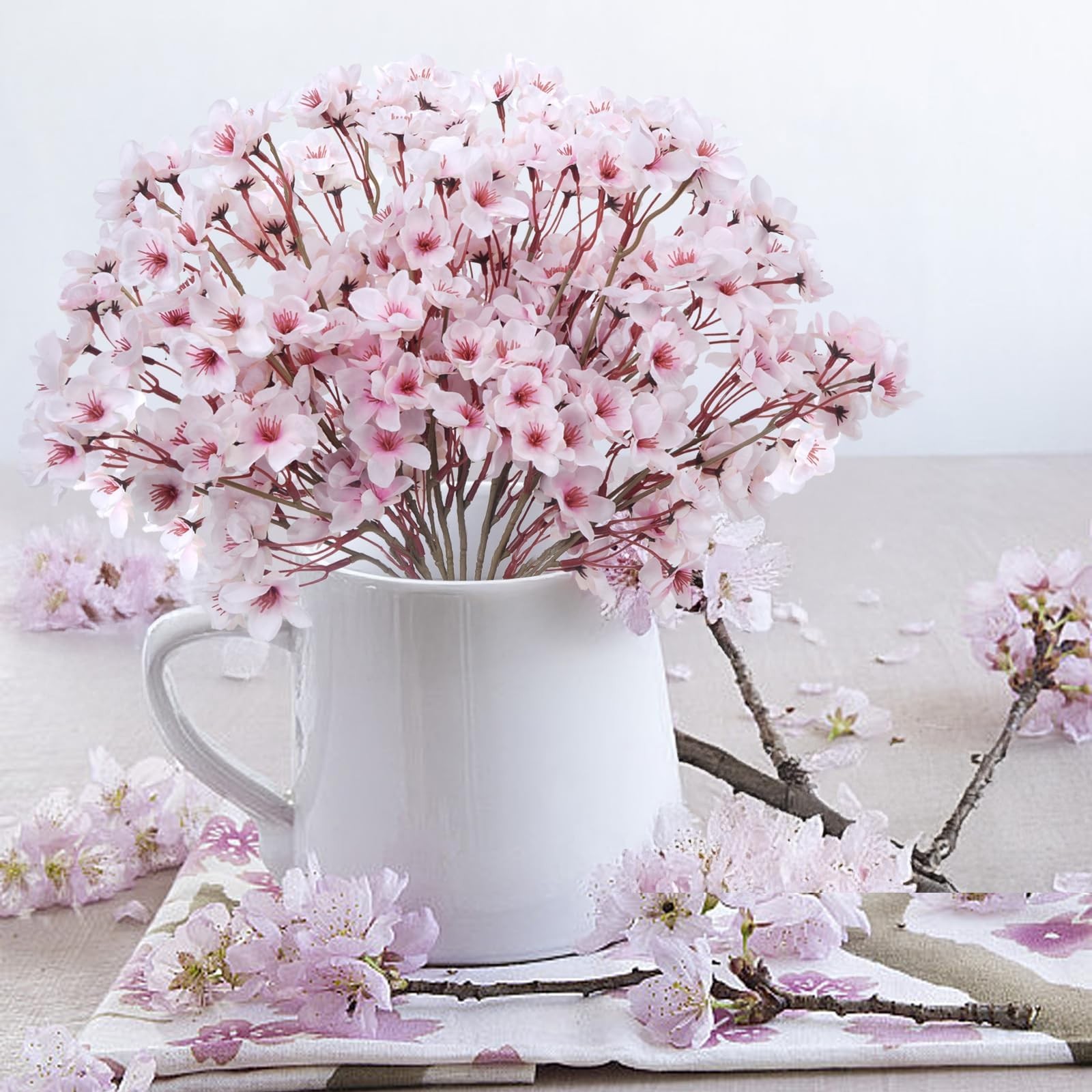 8PCS Artificial Cherry Blossom Branches 16″ Fake Silk Cherry Blossom Flowers …