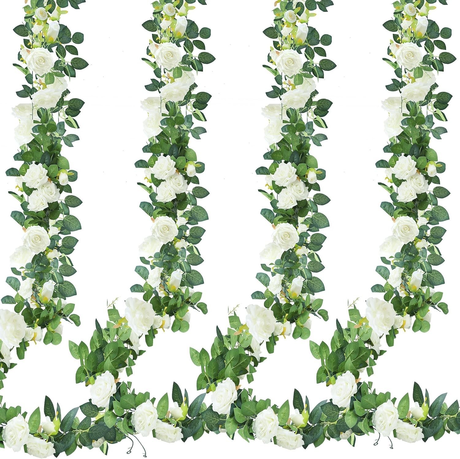 Sggvecsy 2Pcs 15.5Ft Artificial Rose Vine Fake Flower Garland Floral Garland