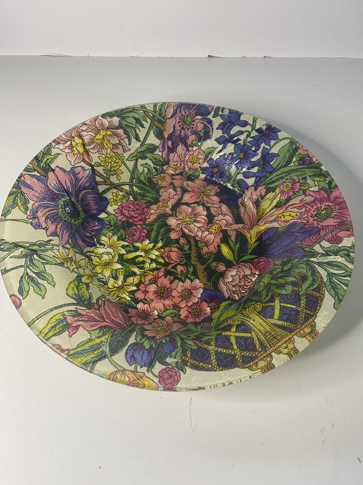 Floral Bouquet Paper Machet 9” Plate Multicolored Rich Color Decor Love