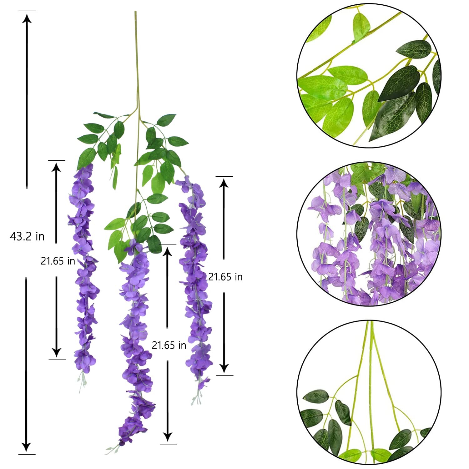 Wisteria Hanging Flowers 24 Pack Artificial Flowers Fake Wisteria Vine Rattan…