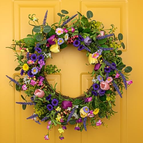 Artificial Spring Wreath 22 Inch Spring Wreaths for Front Door Tulip Wreath