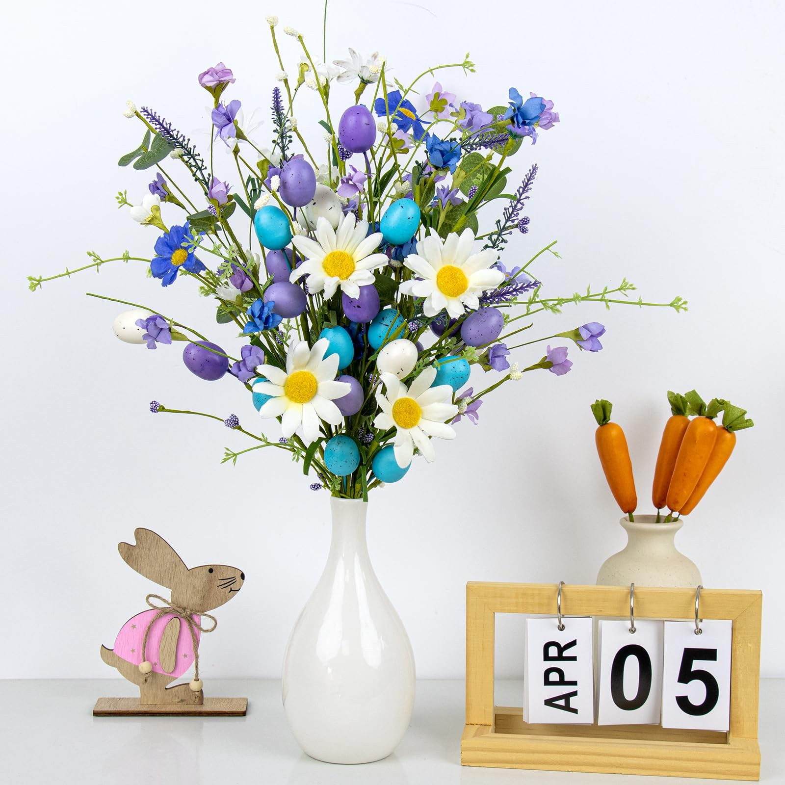 10 PCS 17 Inch Blue Easter Flowers With Egg Picks Table Vase Centerpiece