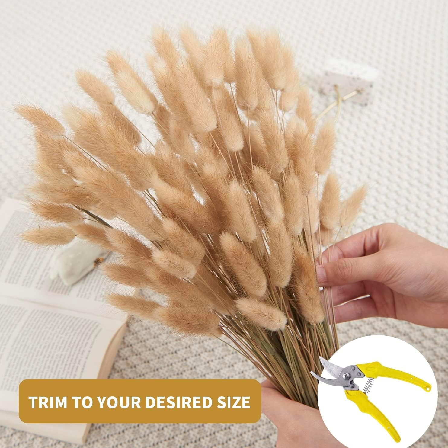 120Pcs 17″ Bunny Tails Dried Flowers Brown Pampas Grass Natural Rabbit Tail Gras