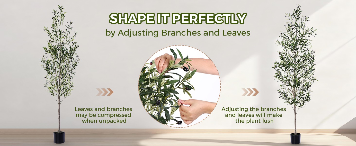 Olive Tree, 7FT Artificial Indoor Tall Faux Olive Trees w/Planter & Natural Wood