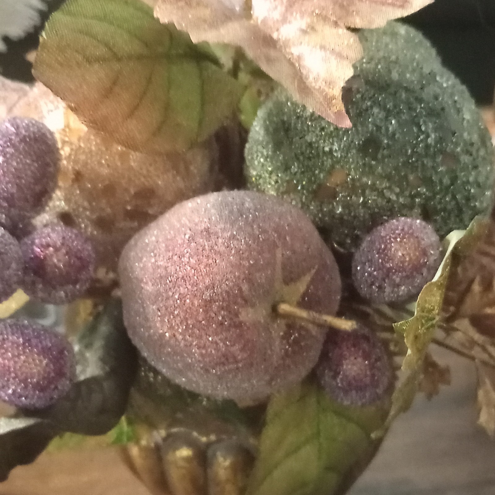 Artificial Floral Centerpiece Arrangement, Gold Urn Vase with Purple Berries