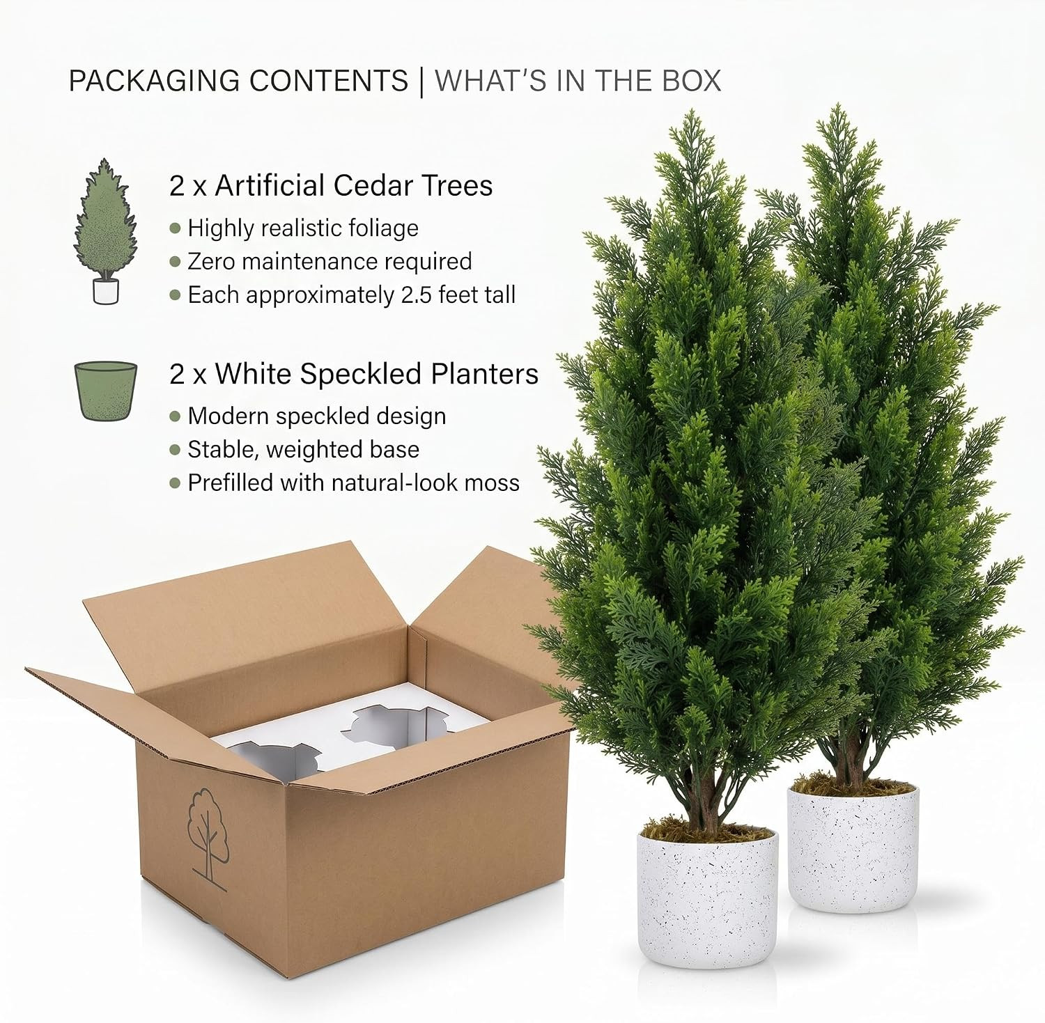 Garvee Artificial Cedar Trees 2 Pcs, 3FT Evergreen Fake Pine Topiary Trees with
