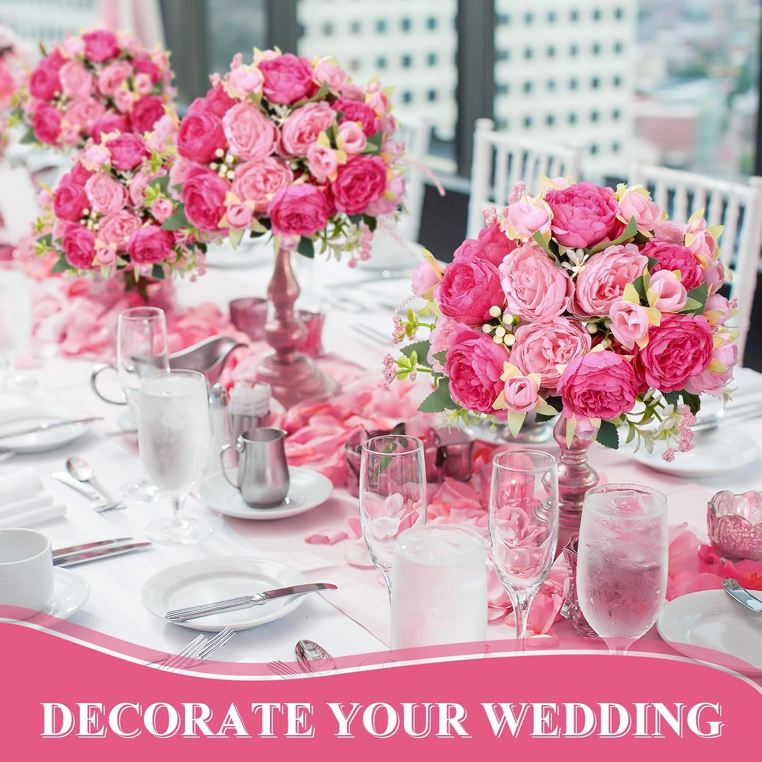 Boho Pink Peonies – 8 Bundles Faux Flowers for Wedding & Home Decor
