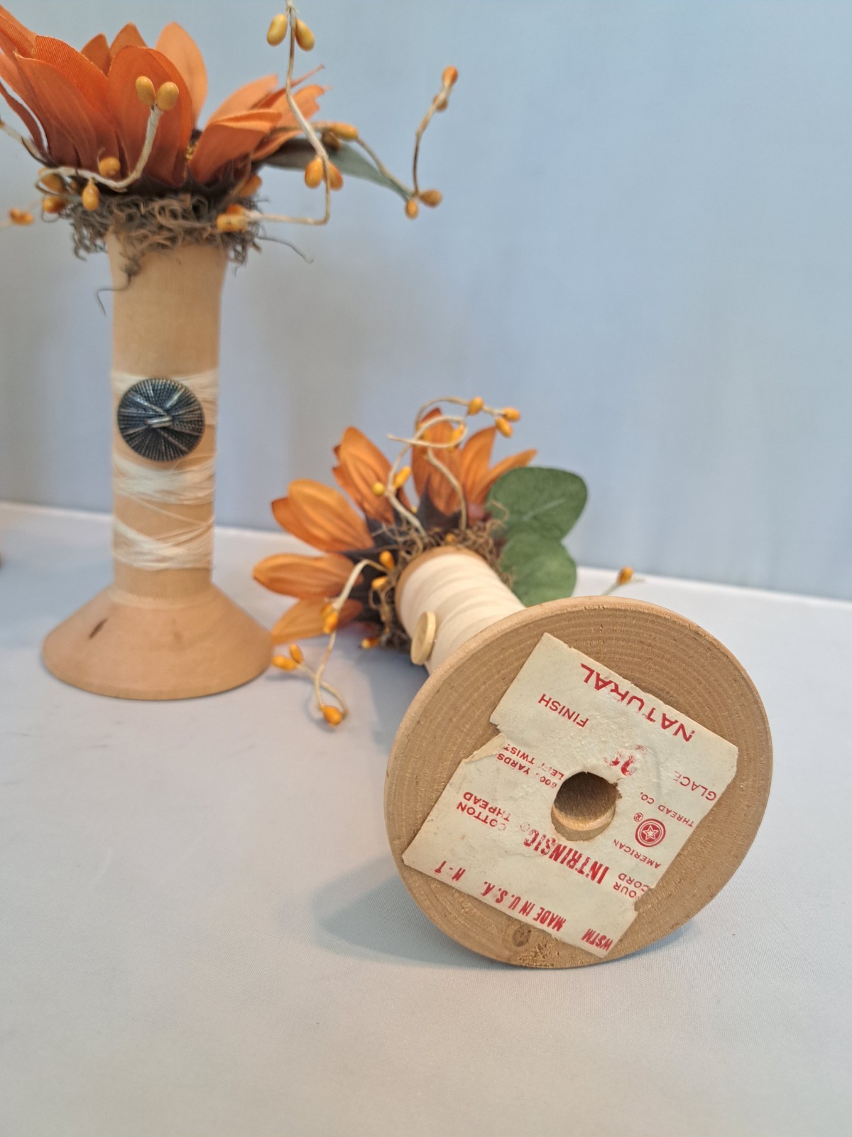 Lot of 7 Sunflower Fall Decor w/Lg Vintage Thread Spool Sewing Thread Home Decor