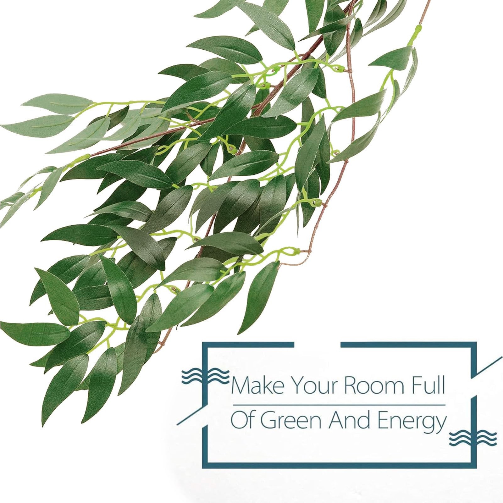 Fake Vines Greenery Garland – 5 Packs Total 28ft Green Willow Leaf Vine Garla…