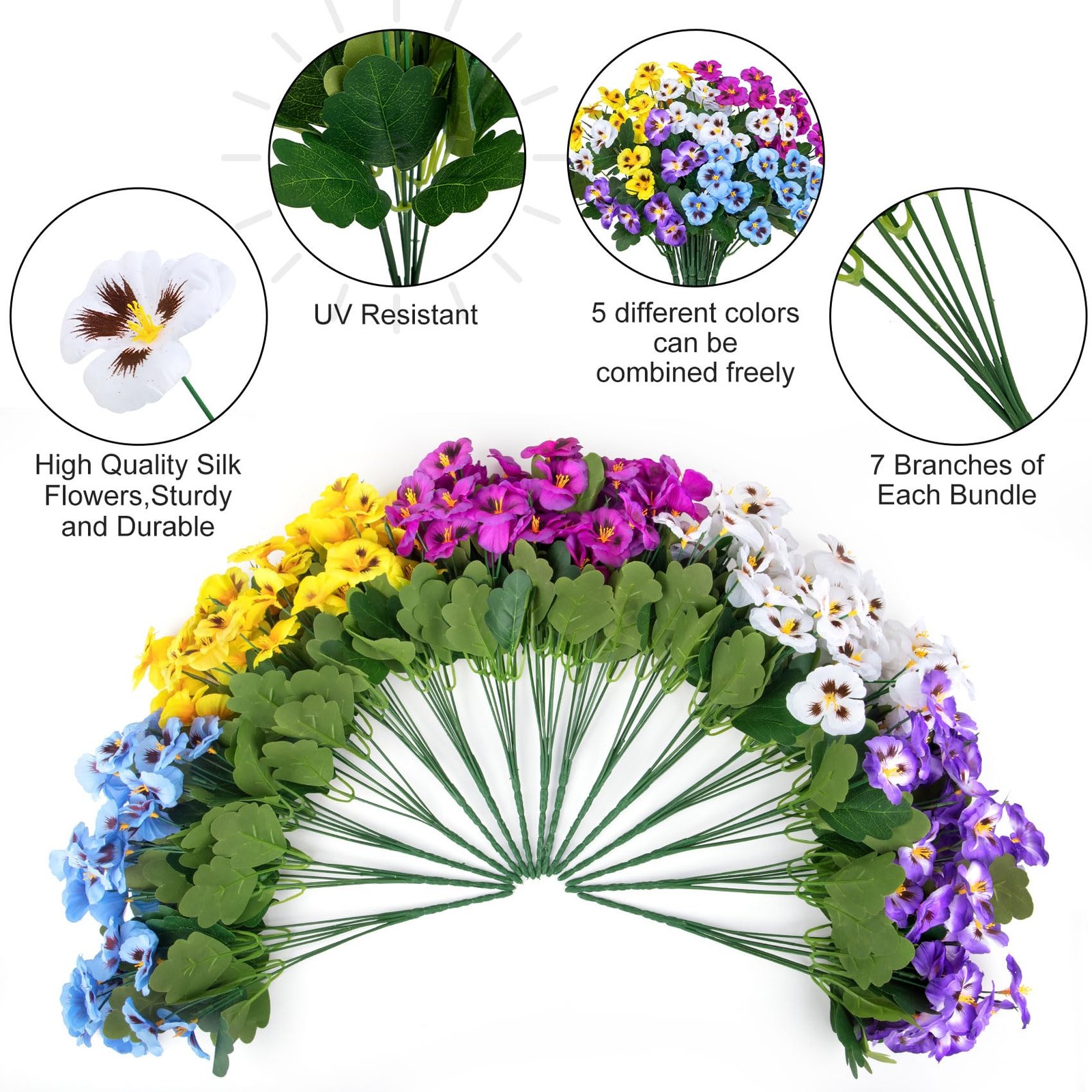 Ouddy Decor 15 Bundles Artificial Flowers for Outdoors, 15″ Fake Pansies Silk…
