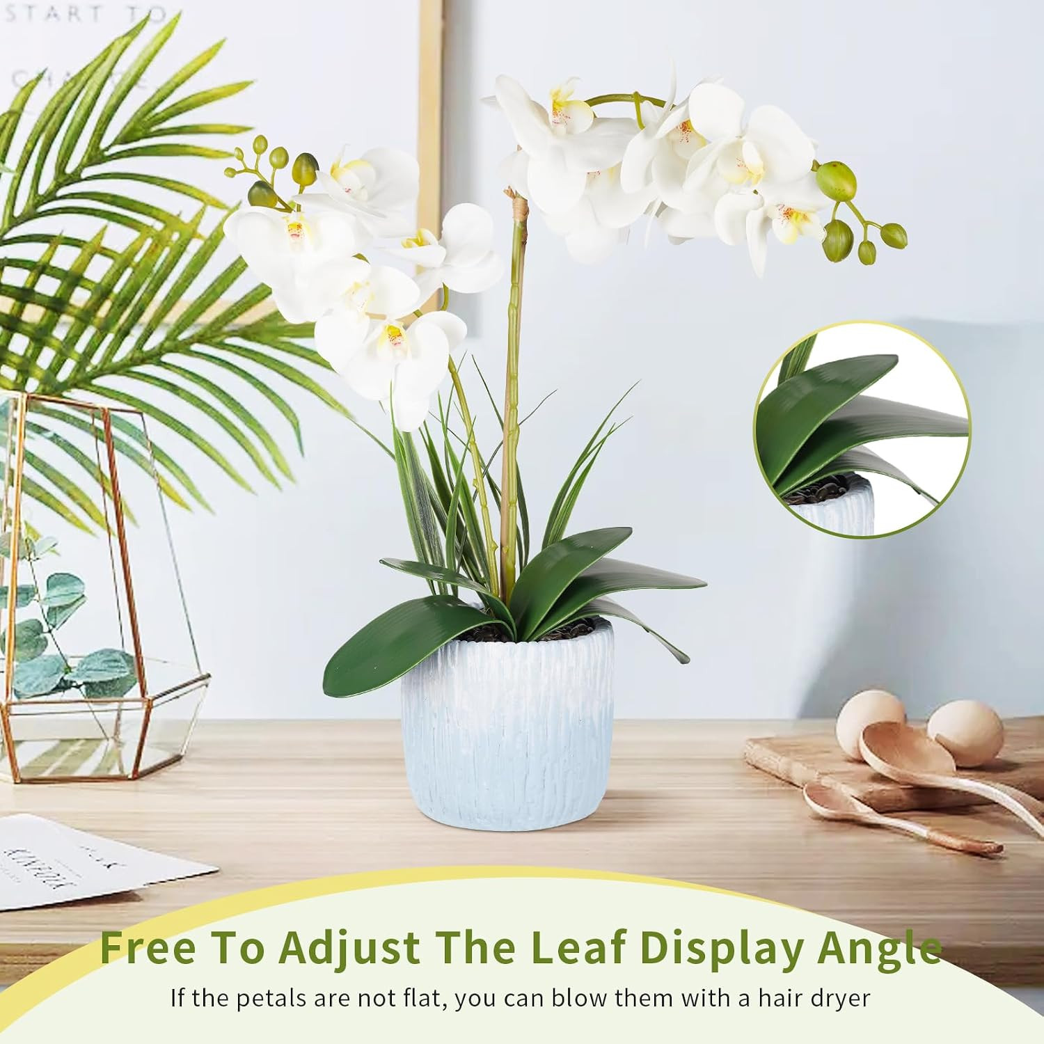 Real Touch Faux Orchid Plant in Ceramic Vase – 20.87” White Centerpiece