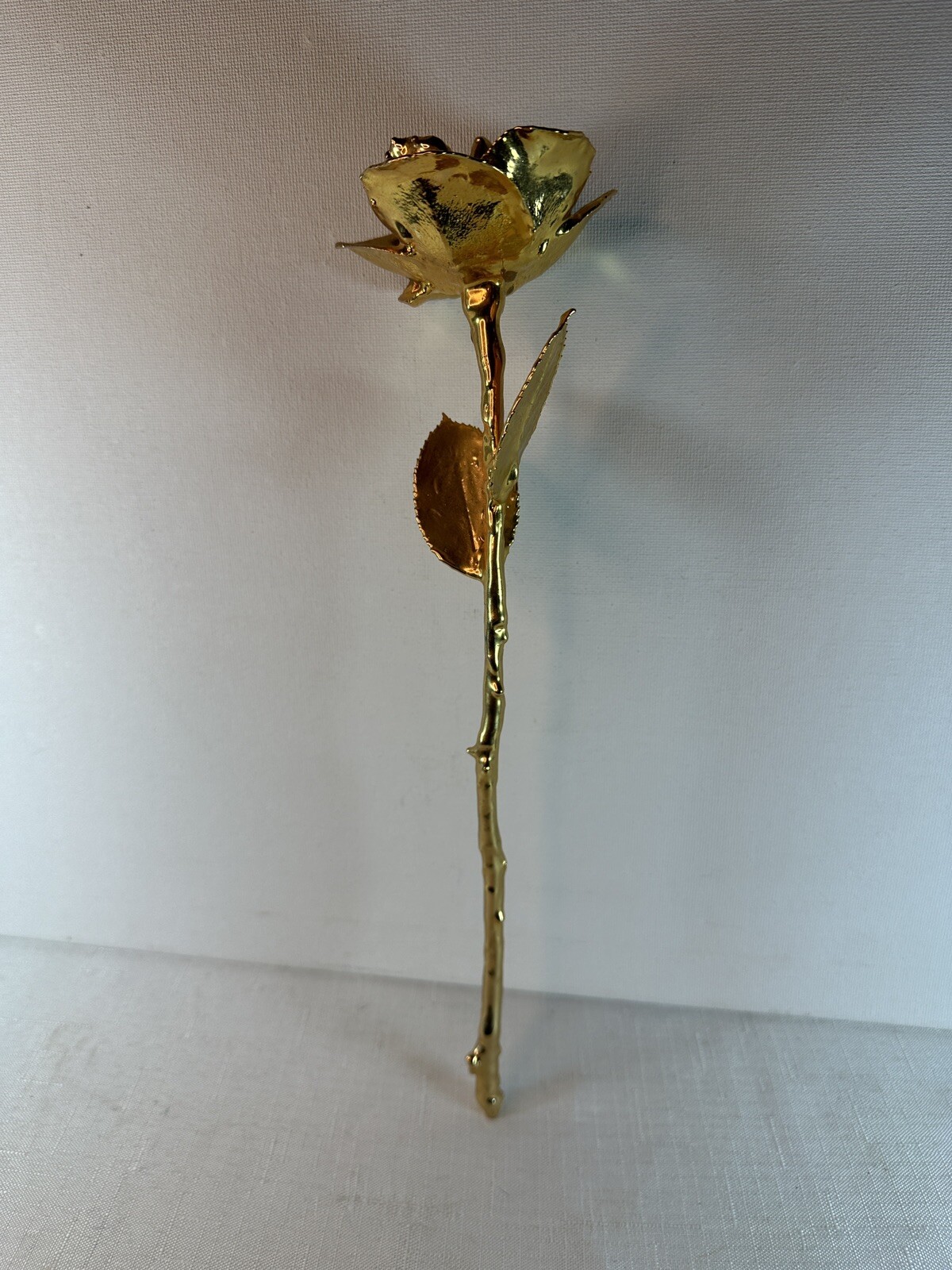 Real Rose Dipped Preserved In 24K Gold Long Stem 2 Leaves Forever Rose Gift