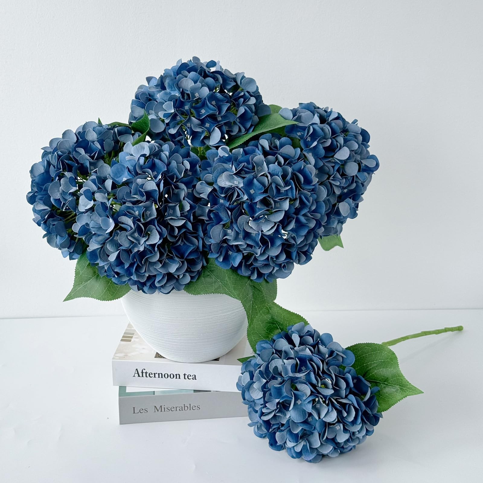 5 Pcs Dark Blue Silk Hydrangeas Artificial Flower Boho Dried Touch 20” Faux …