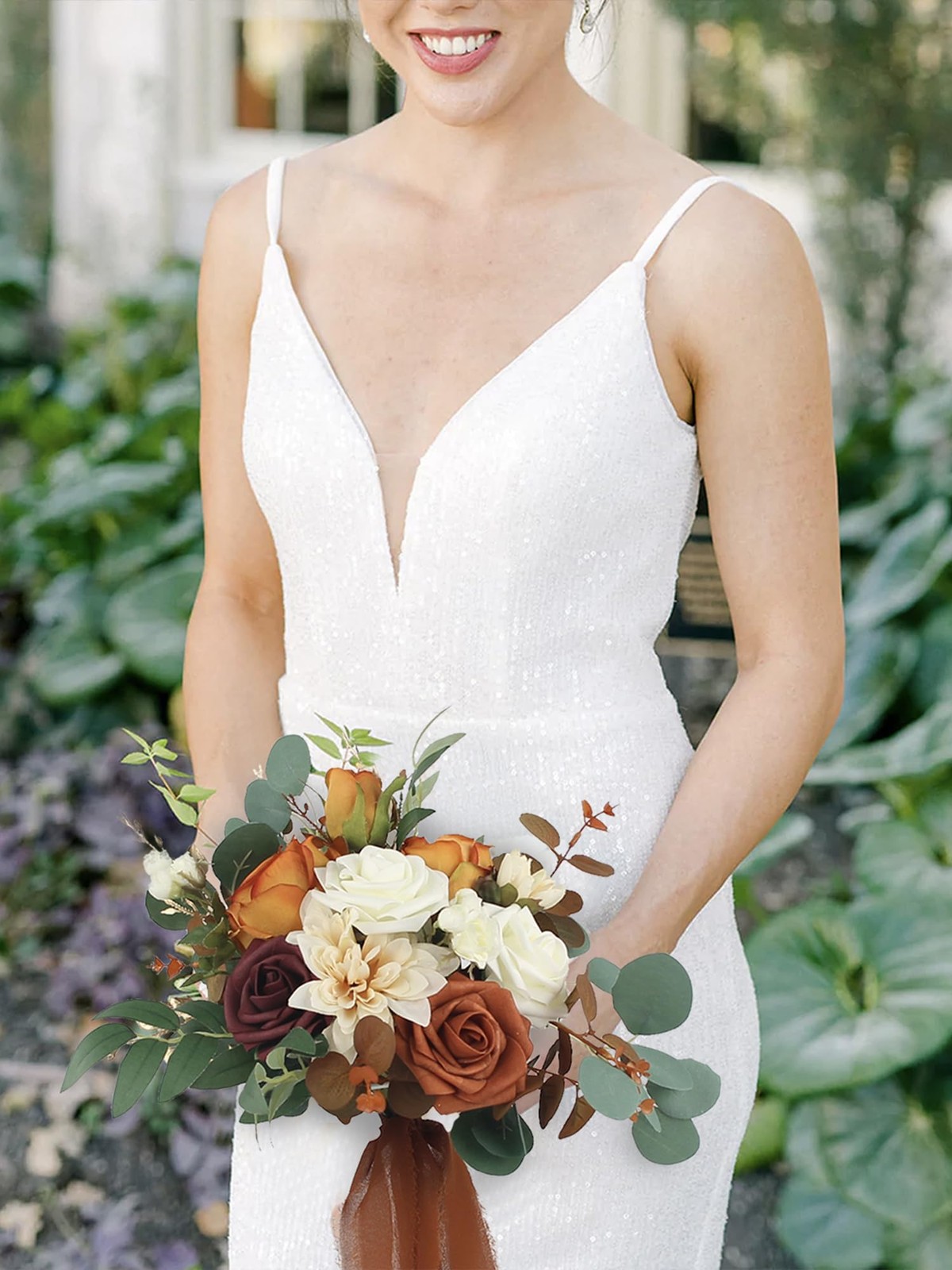 Burnt Orange Fall Wedding Bouquets Bridesmaids Terracotta Silk Flowers