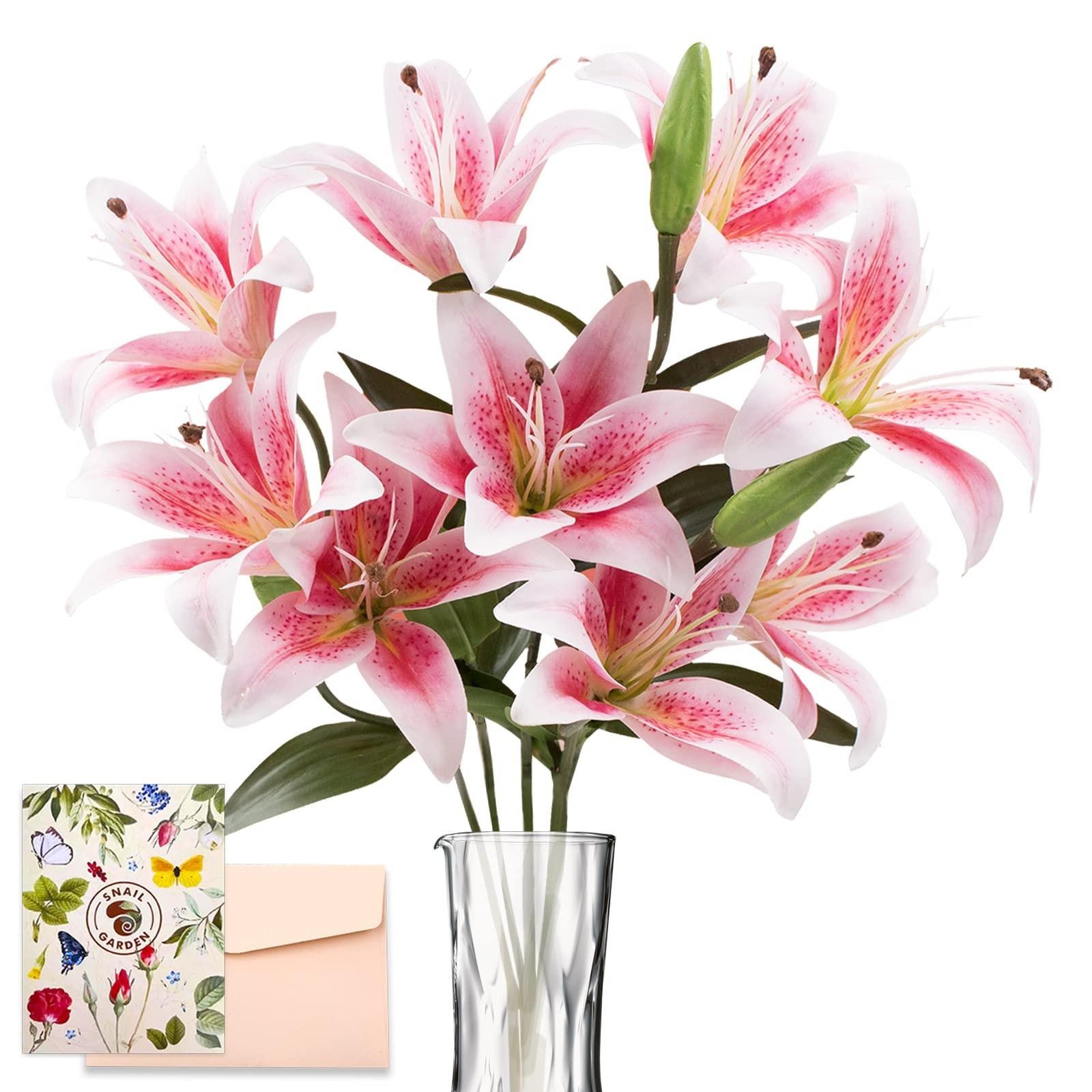12 Artificial Lily Flowers – Full Bloom Stargazer & Tiger Lilies, Long Stem Faux