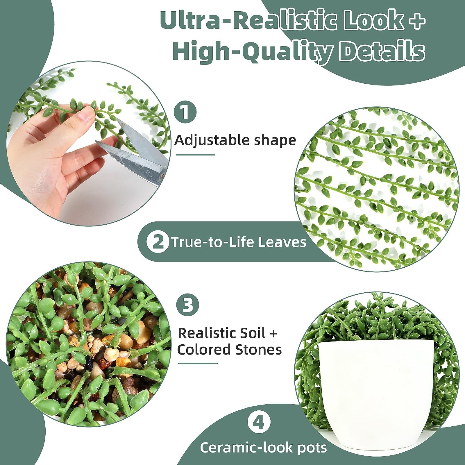 2 Pcs Artificial Hanging Plants – Realistic String of Pearls, Indoor/Outdoor Dec