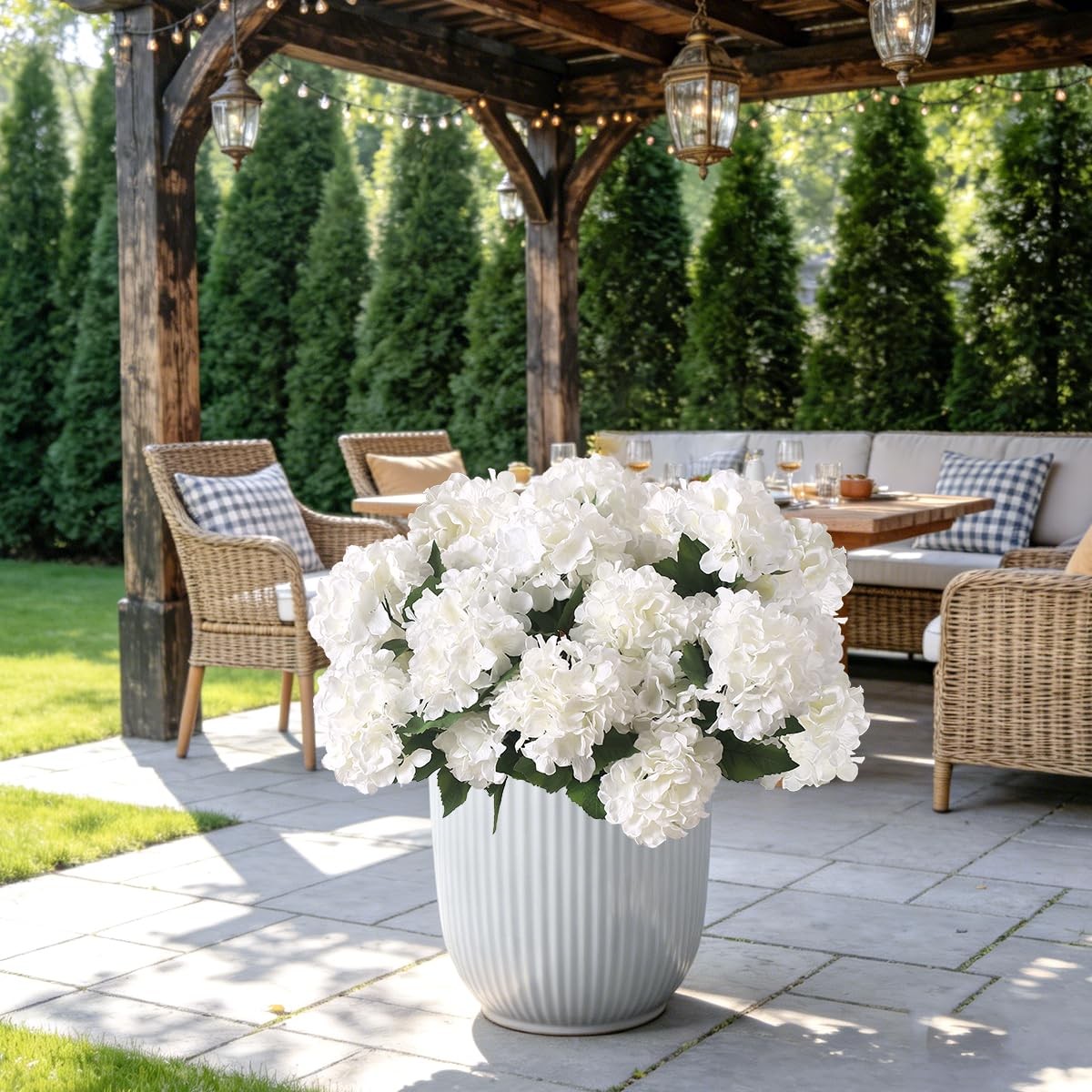 Hydrangea Artificial Flower for Outdoor, 4 Bundles Fake Hydrangea Bush Plant …