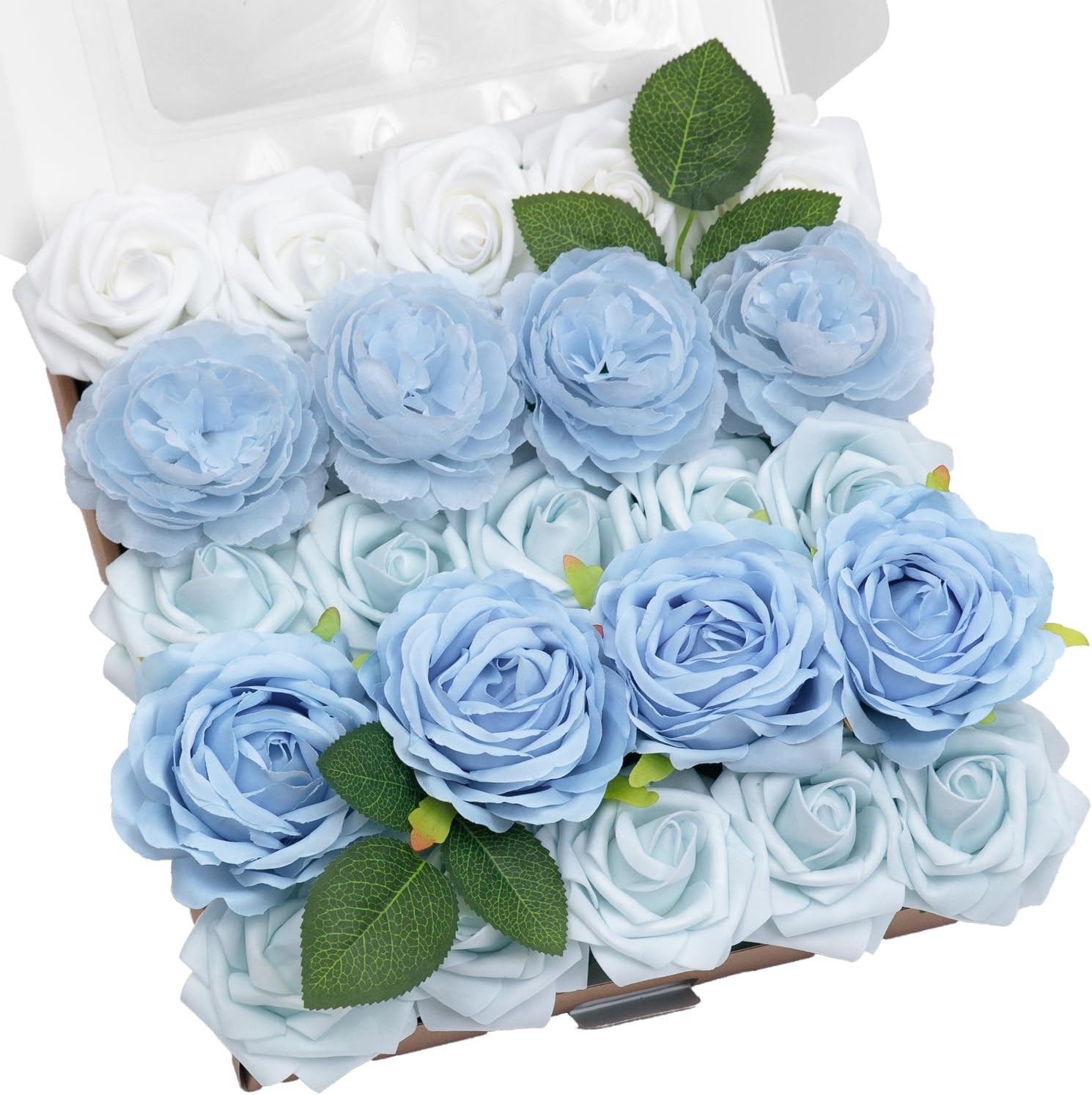 Light Blue Gradient Rose Artificial Flowers – 23Pcs for DIY Decor & Bouquets