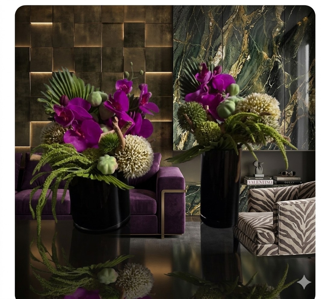 Set of Two Ikebana Arrangements Artificial Orchid Floral Decor