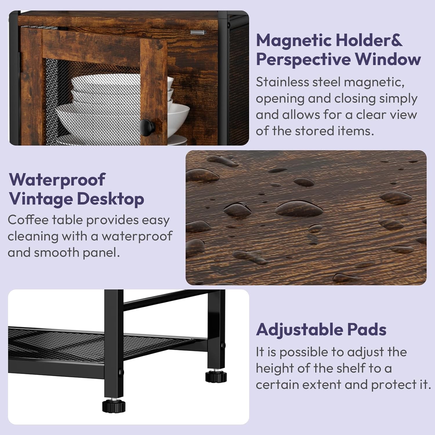 Coffee Bar Cabinet Station with Doors Rustic Kitchen Storage