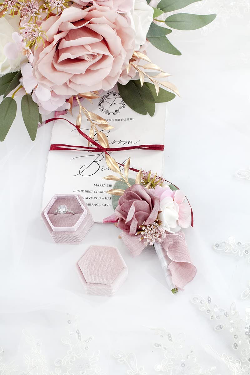 Dusty Rose Wrist Corsage and Boutonniere Set Artificial Light Pink White Rose…