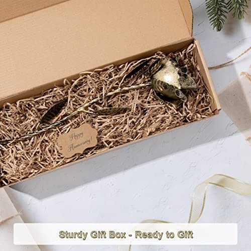 Anniversary 8 Year Gifts – Metal Rose 8th Anniversary 11.8x3x3 inches Bronze