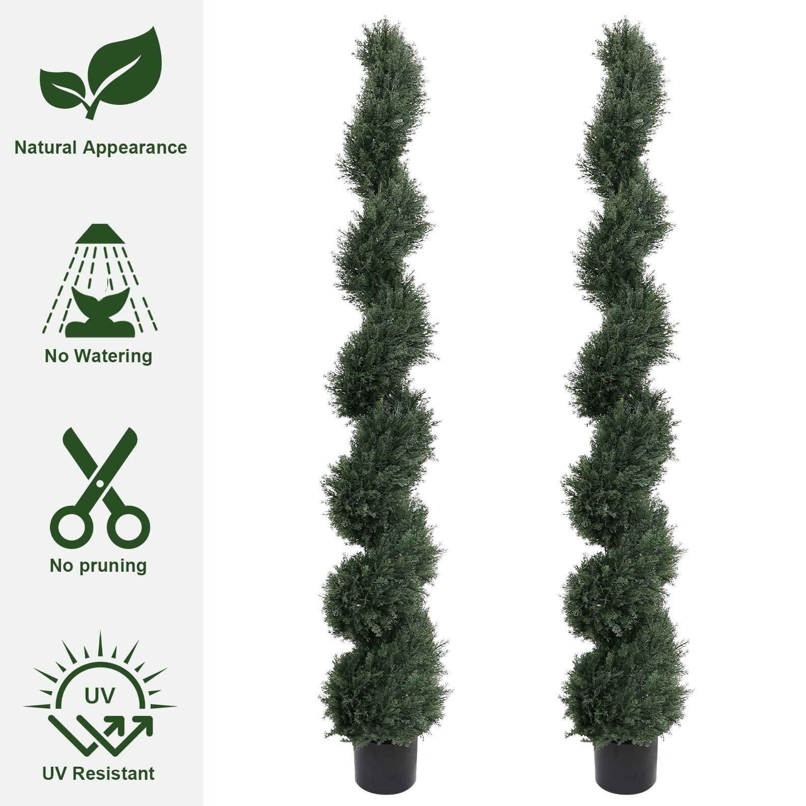6ft Spiral Artificial Cedar Tree, 2-Piece Set, Green Plastic