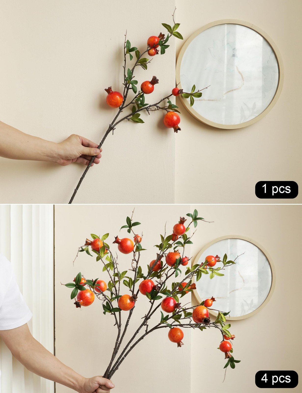 4pcs 31″ Orange Pomegranate Artificial Plants Fake Fruits Berry Branches Stem…