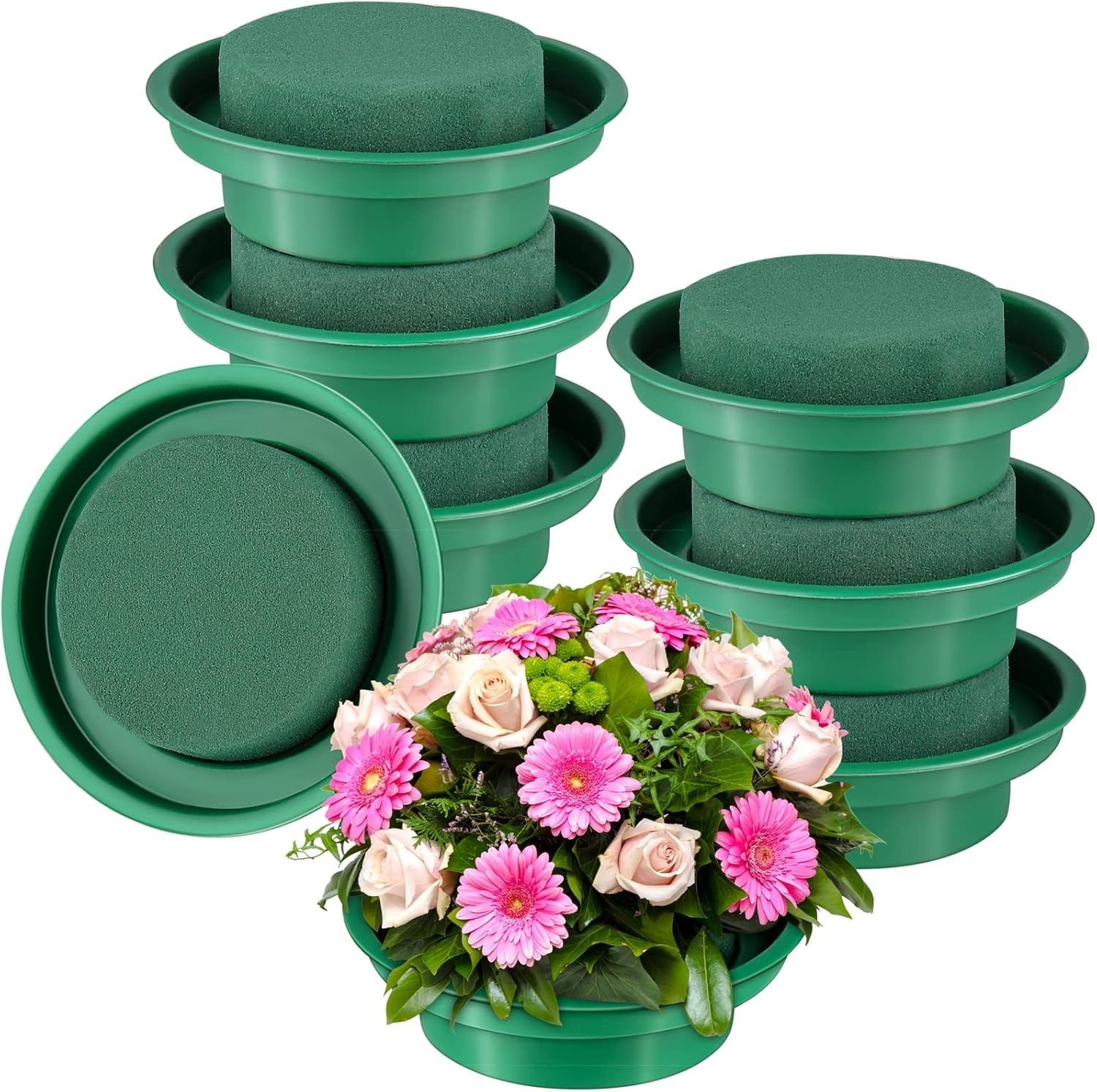 8 Packs Green Floral Foam Rounds in Bowls DIY Flower Arrangement Kit for Fres…