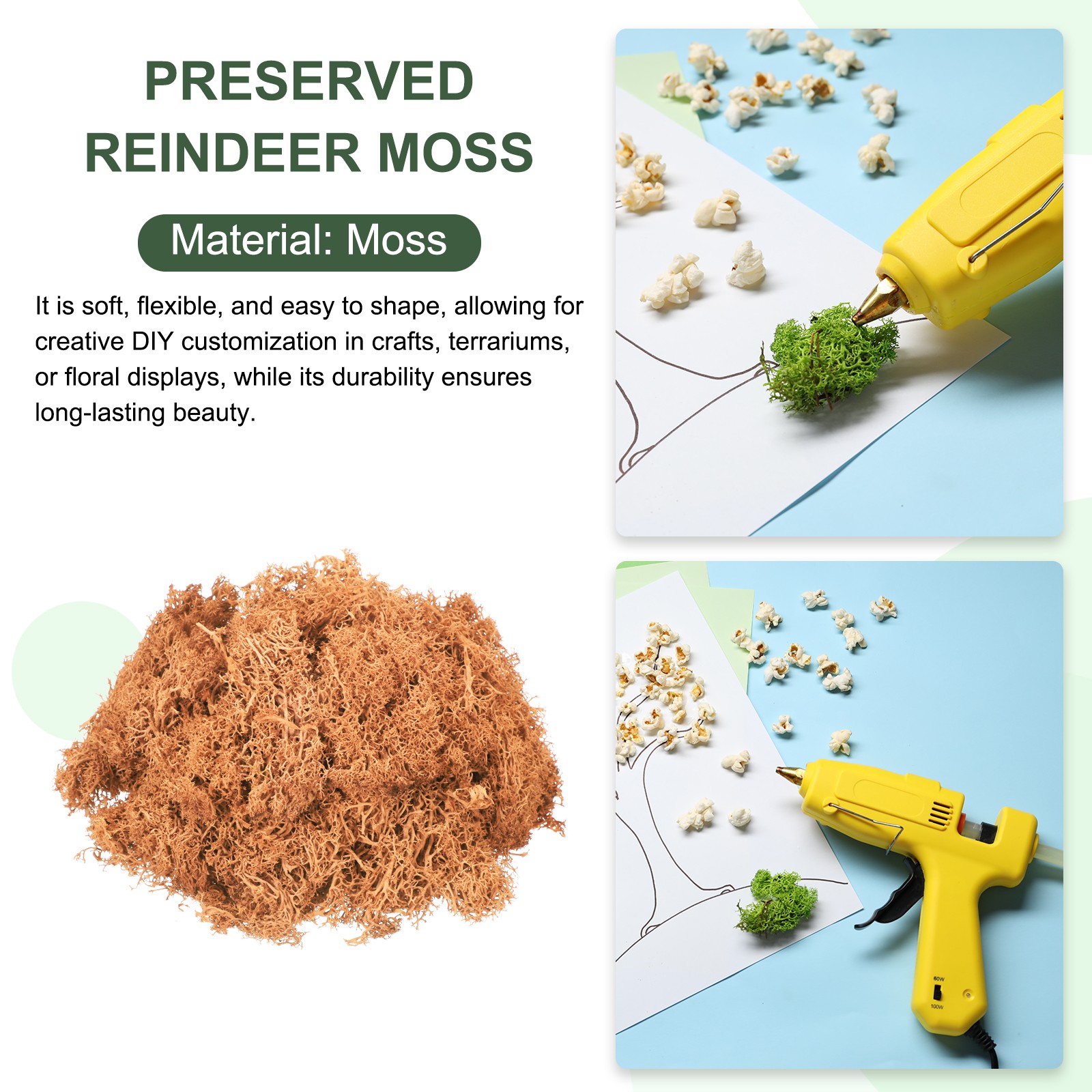 7.4oz Preserved Reindeer Moss, Orange Decorative Artificial Fake Moss