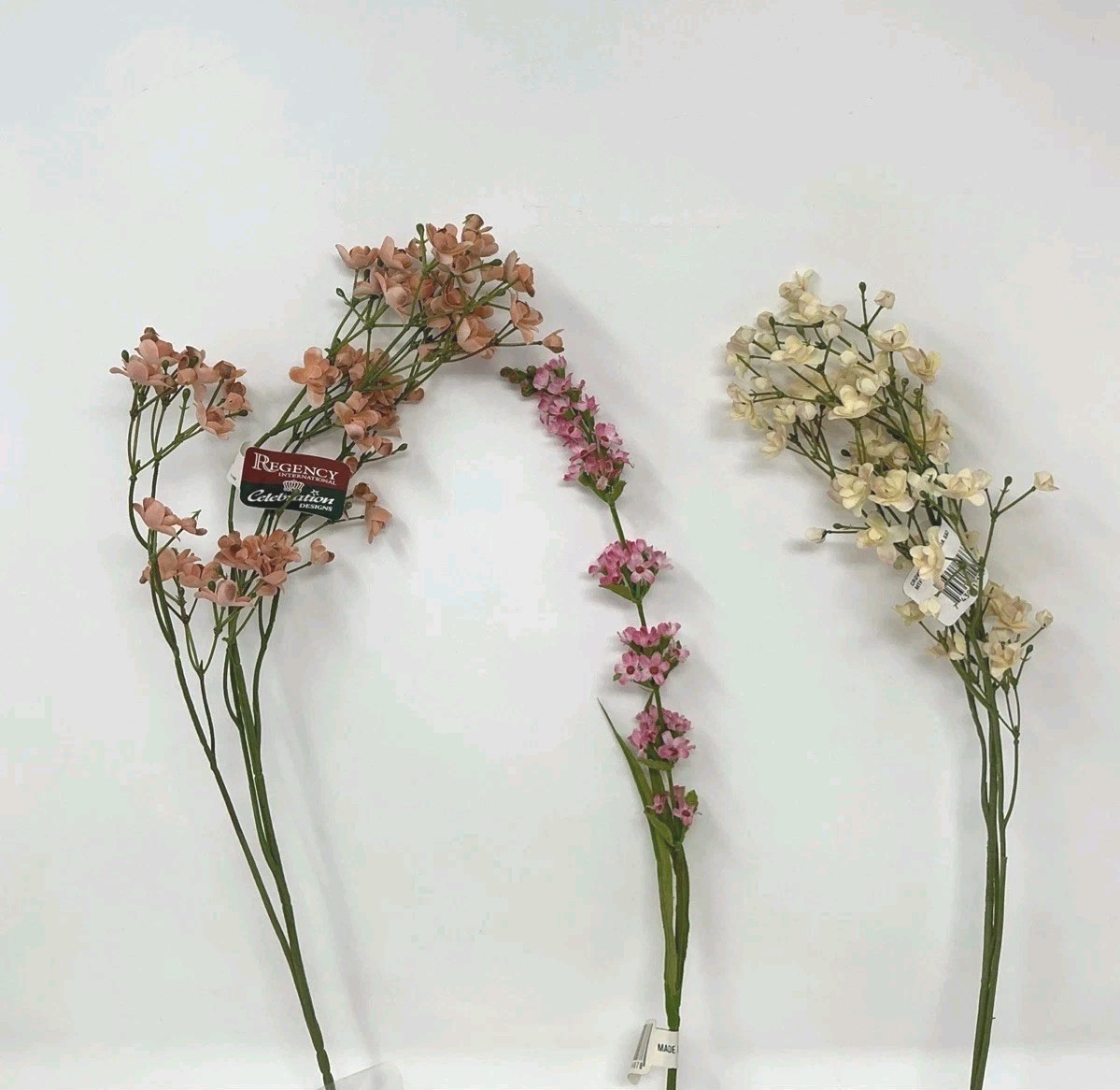Crown Gypsophilia Peach and Off White 22” Lavender Spray Pink 20” 3 Picks NOS