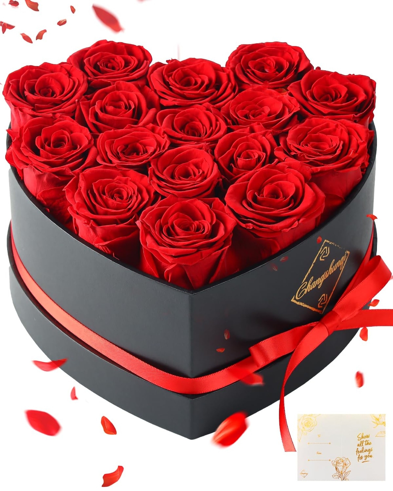 Changshunqi 16 Flowers Forever Preserved Roses in a Heart Box, Forever Flower…