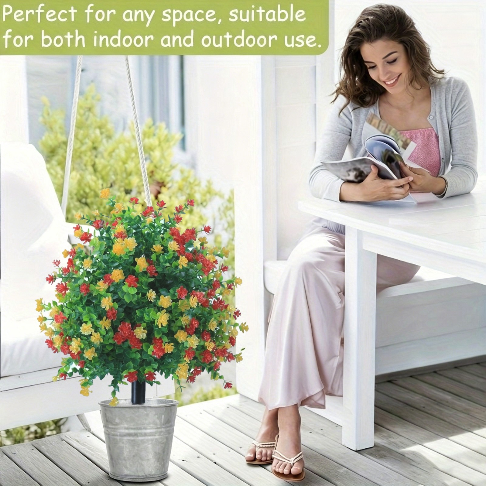 Red Yellow Artificial Fake Flowers with Stake Home Garden Outdoor Garden Decor