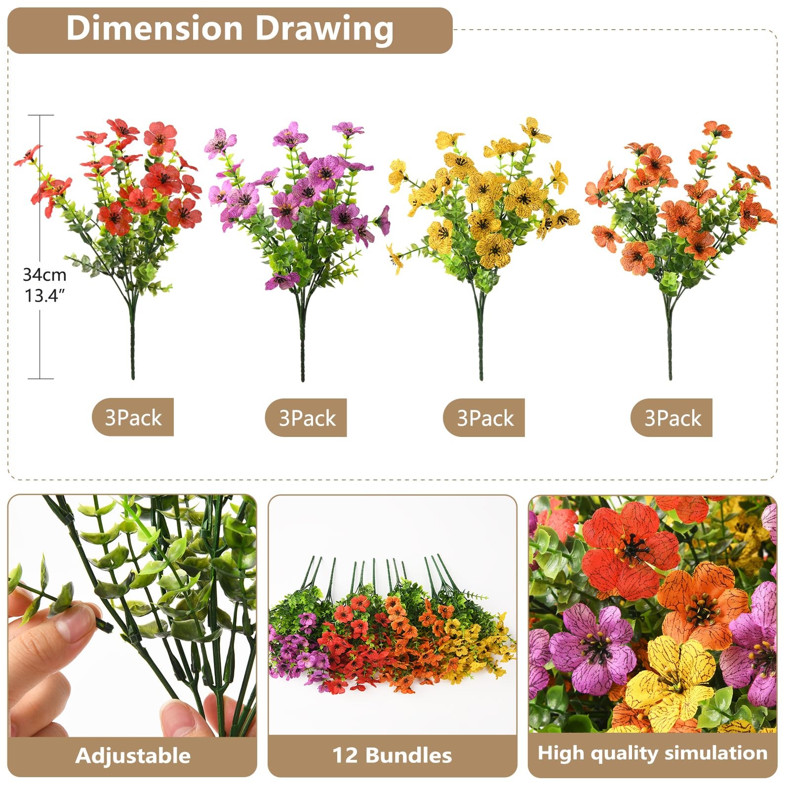 Artificial Flowers Faux Plants Outdoor Fake Flowers Spring Decor,12 Bundles R…